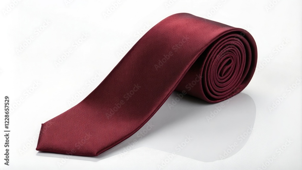 High-quality image of a burgundy silk tie isolated on a pristine white surface, minimalism, burgundy, fashion photography