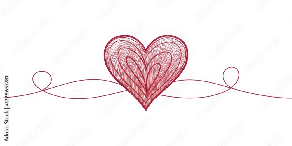 A hand-drawn crimson heart encircled by a continuous line, symbolizing love and affection A hand-drawn crimson heart encircled by a continuous line, symbolizing love and affection