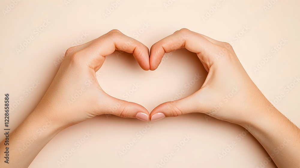Fototapeta premium Hands Forming Heart Shape on Neutral Background for Love Concept