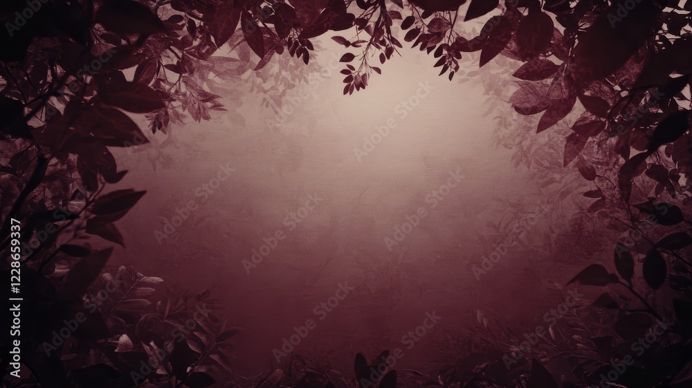 Enigmatic Foggy Forest with Dark Leafy Frame Enigmatic Foggy Forest with Dark Leafy Frame