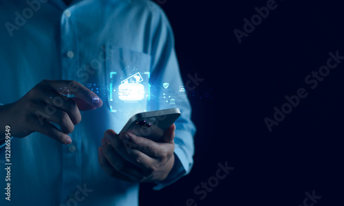 Wallpaper Mural Online Payment concept, Businessman using smartphone for Digital Wallet, Transaction on Mobile banking, E-wallet on blockchain technology, transfer, credit card, financial, and global business online. Torontodigital.ca
