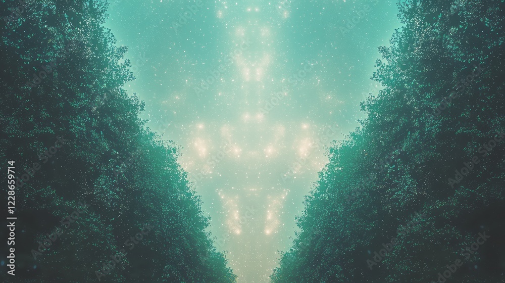 Fototapeta premium Faint Luminescent Patterns Forming in a Serene Forest Landscape