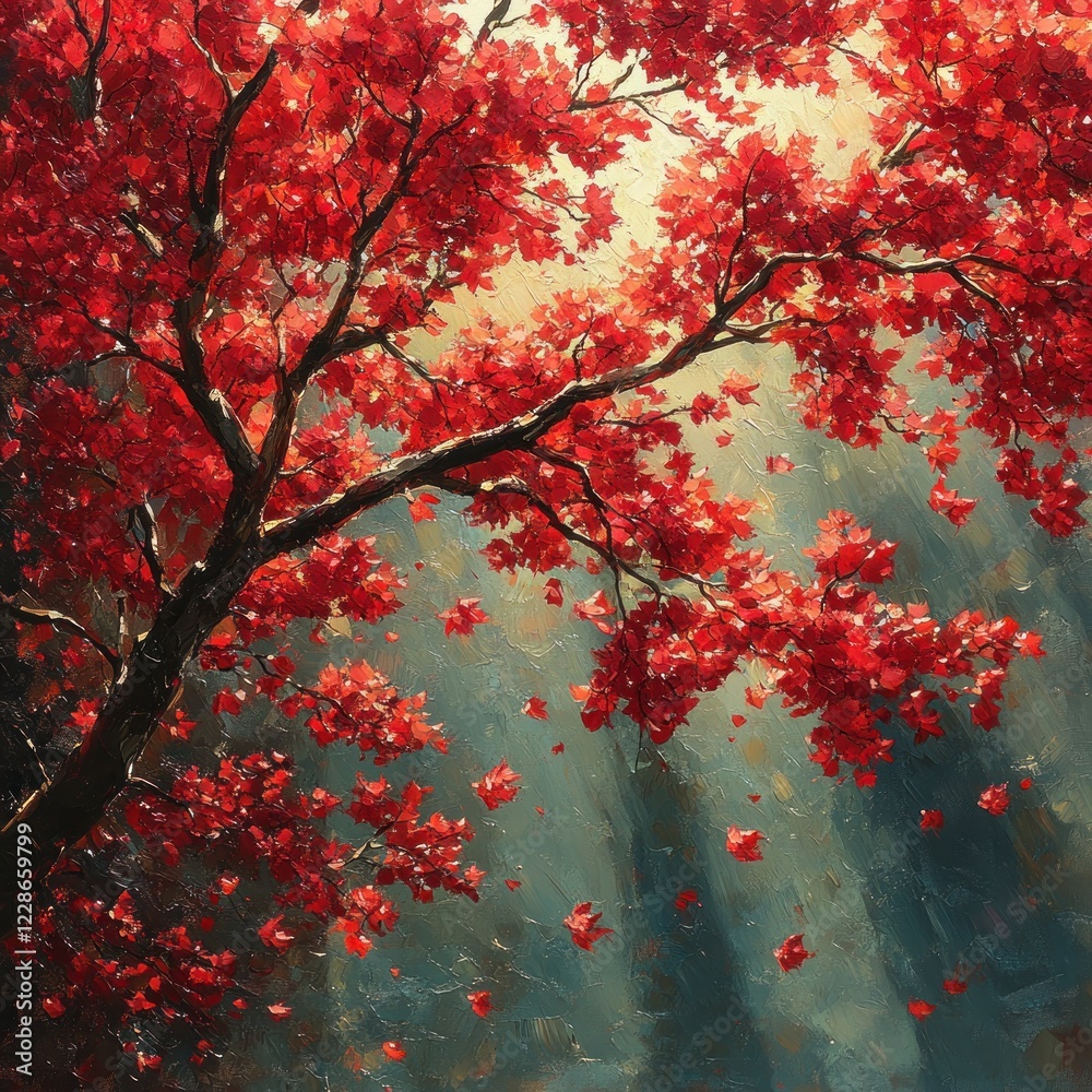 Red Maple Tree Top View Autumn Foliage in Impressionist Style Isolated on White Background Red Maple Tree Top View Autumn Foliage in Impressionist Style Isolated on White Background