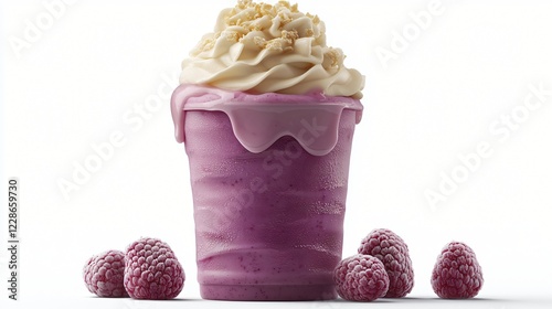 Creamy raspberry dessert drink, whipped cream, studio shot photo