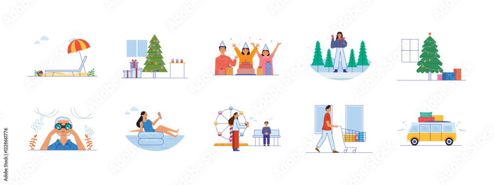 Holiday set illustration. Flat vector illustration Holiday set illustration. Flat vector illustration