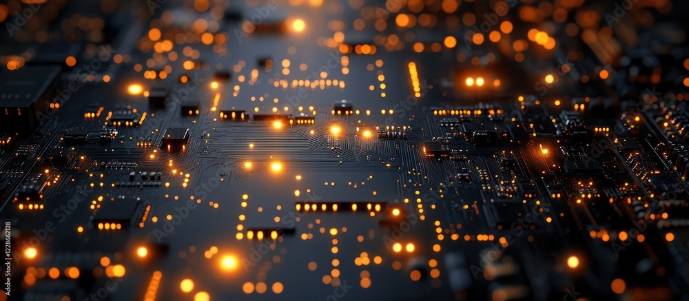 Obraz premium Illuminated circuit board with glowing components. (1)