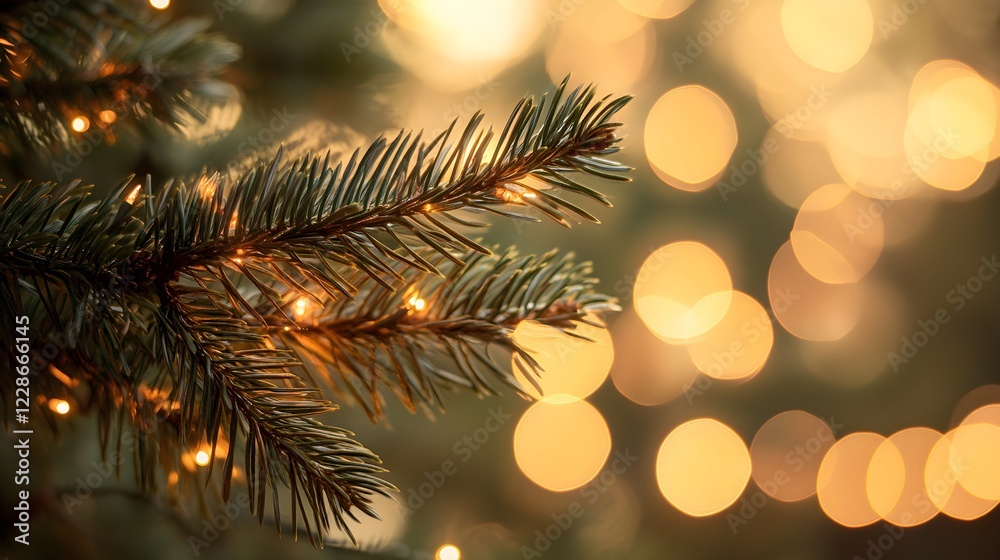 christmas tree branch with warm lights