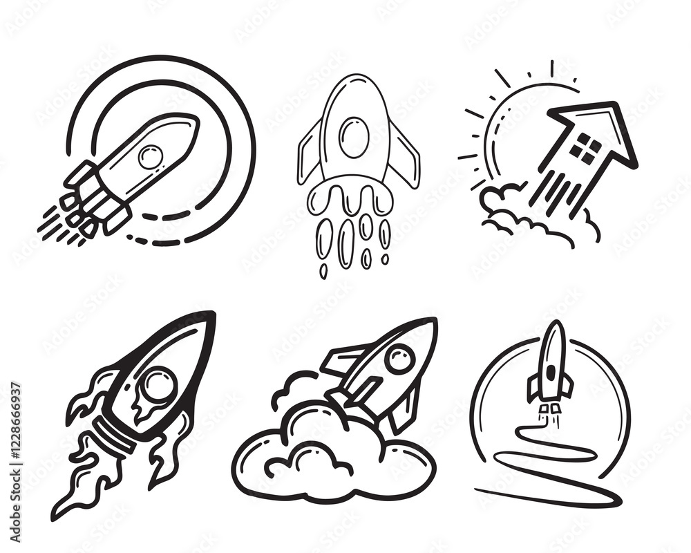 Fototapeta premium flying rocket drawn art set illustration inspiration