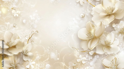 Elegant Beige and Gold Floral Wallpaper Design with Sparkling Accents