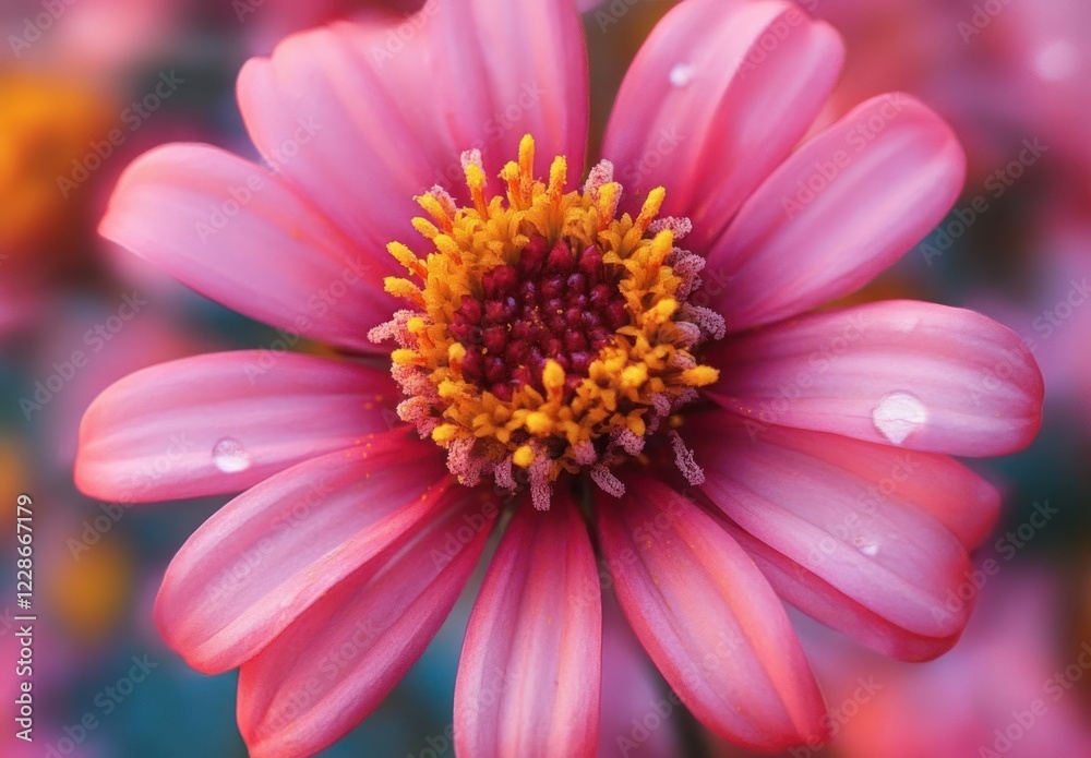 Vibrant Pink Zinnia Flower Closeup in Summer Garden with Soft Lighting and Dreamy Background Vibrant Pink Zinnia Flower Closeup in Summer Garden with Soft Lighting and Dreamy Background