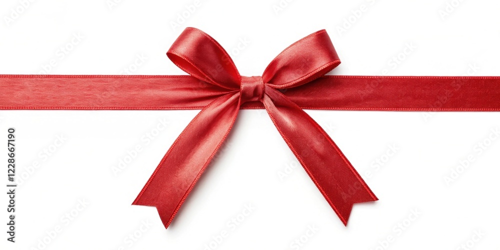 A single elegant red satin ribbon bow tied on a white background, perfect for gift wrapping or decorative design projects.