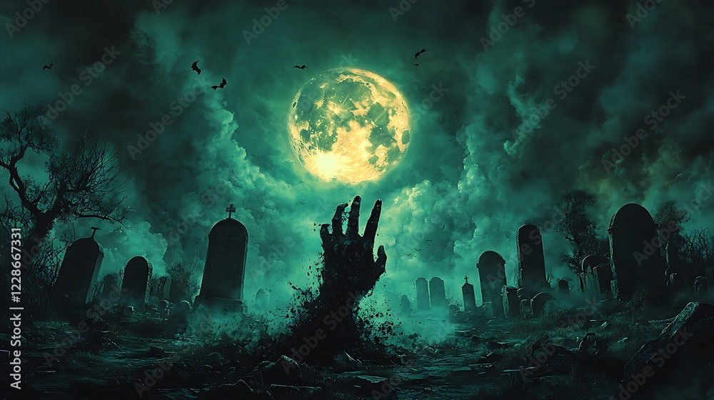 Obraz premium Zombie Hand Rising Out Of A Graveyard - Halloween, 