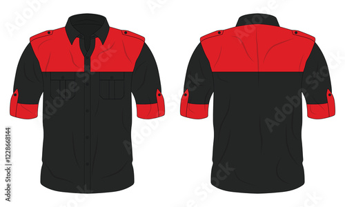 Black and red work shirt mockup front and back view