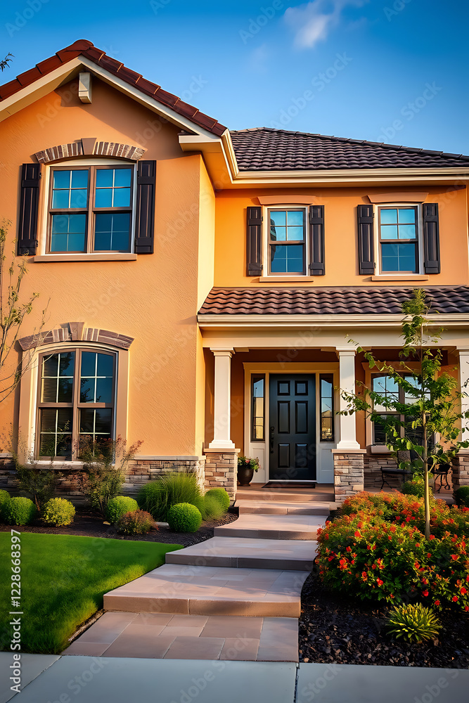Dream House Exterior: Modern Home Design with Landscaped Garden and Walkway Dream House Exterior: Modern Home Design with Landscaped Garden and Walkway