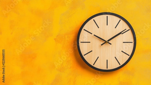 Wallpaper Mural Modern Wooden Clock on Yellow Background with Minimalist Design Torontodigital.ca