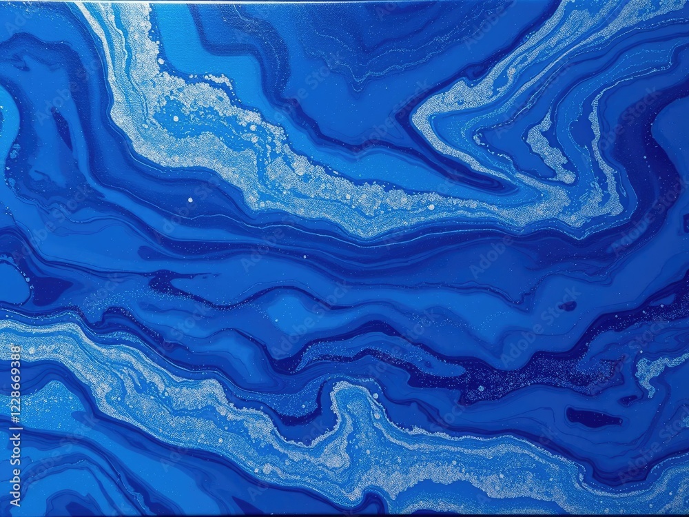 Obraz premium Navy blue and silver liquid marble acrylic art with textured surface, geometric shapes, navy blue color