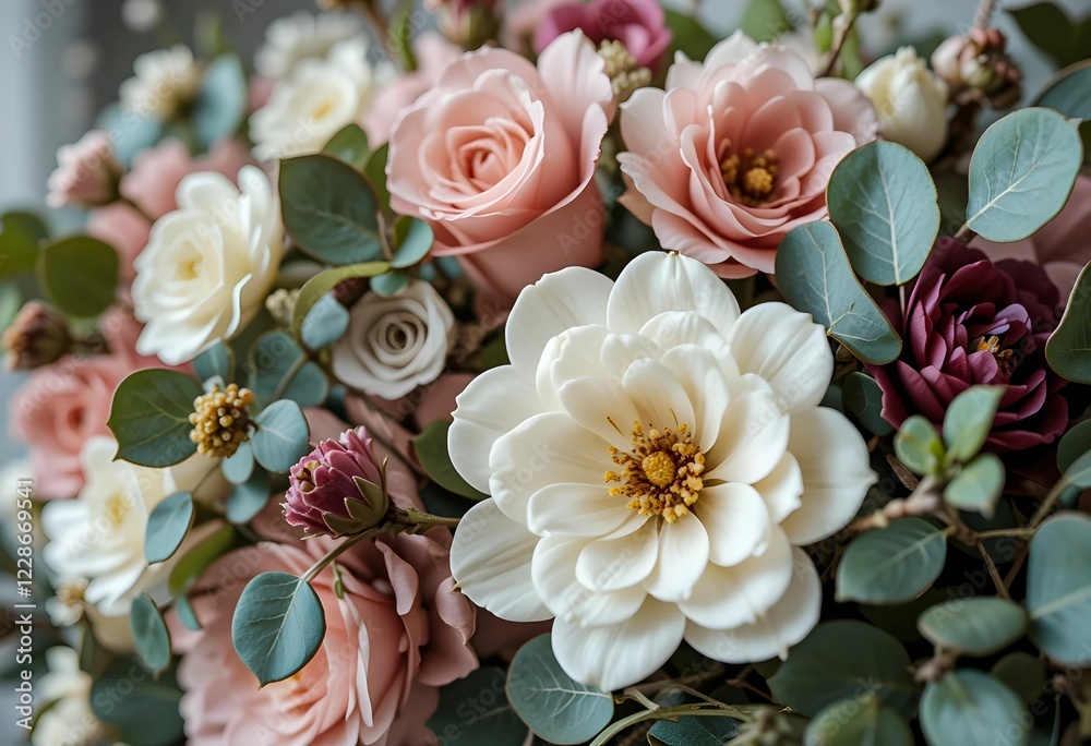 Fototapeta premium Close-Up of Elegant Floral Bouquet with Various Flowers