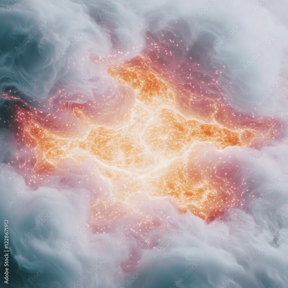 Fototapeta premium Abstract Orange Blue Fractal Nebula Cosmic Energy Celestial Galaxy Space Background