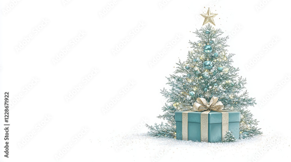 Fototapeta premium Festive Christmas Tree with Teal Gift Box