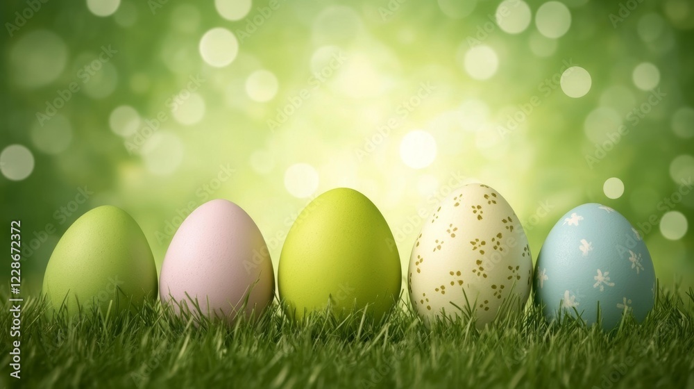 Festive Decorated Easter Eggs in Spring Grass Festive Decorated Easter Eggs in Spring Grass