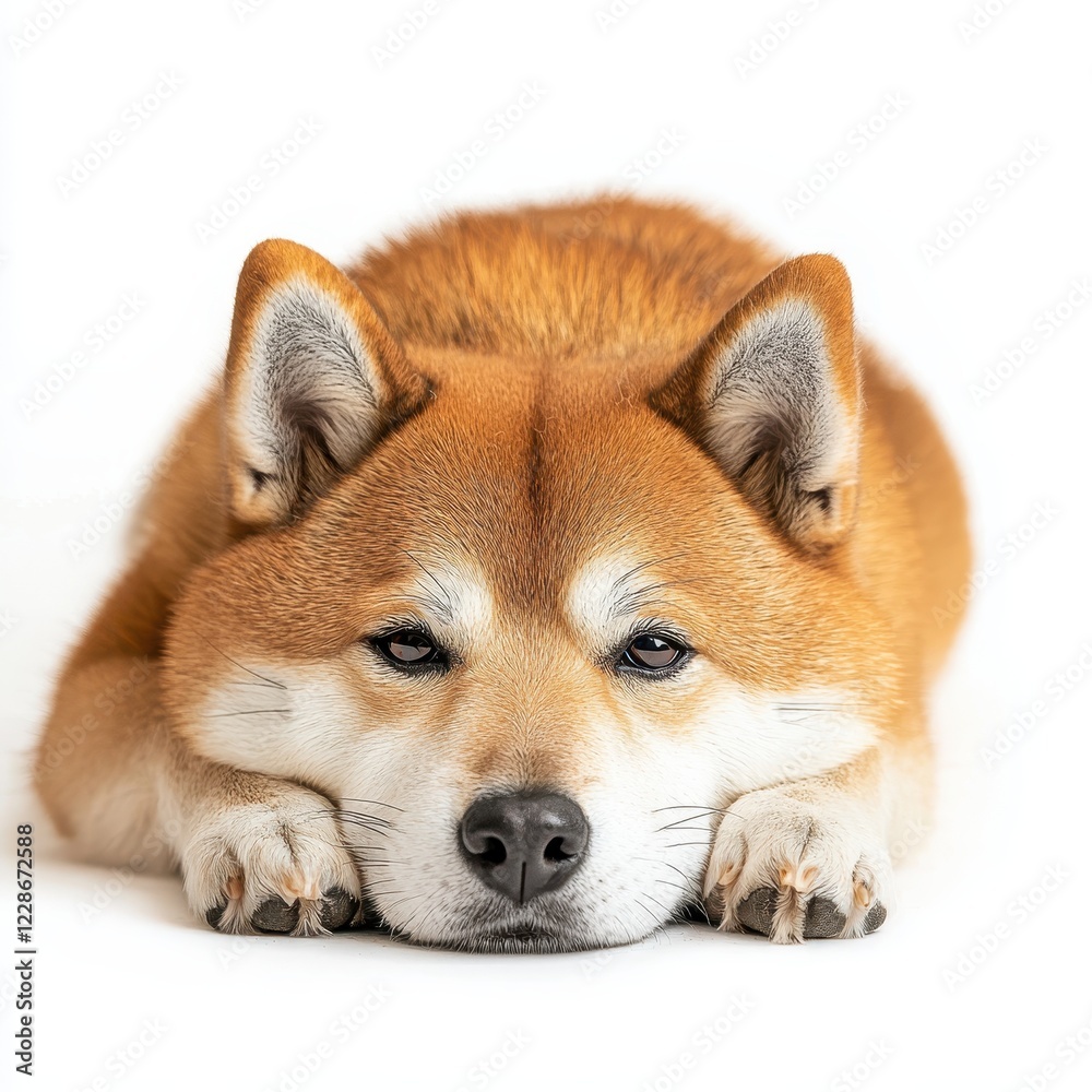 Shiba Inu Relaxing with Head Resting on Soft Surface Shiba Inu Relaxing with Head Resting on Soft Surface