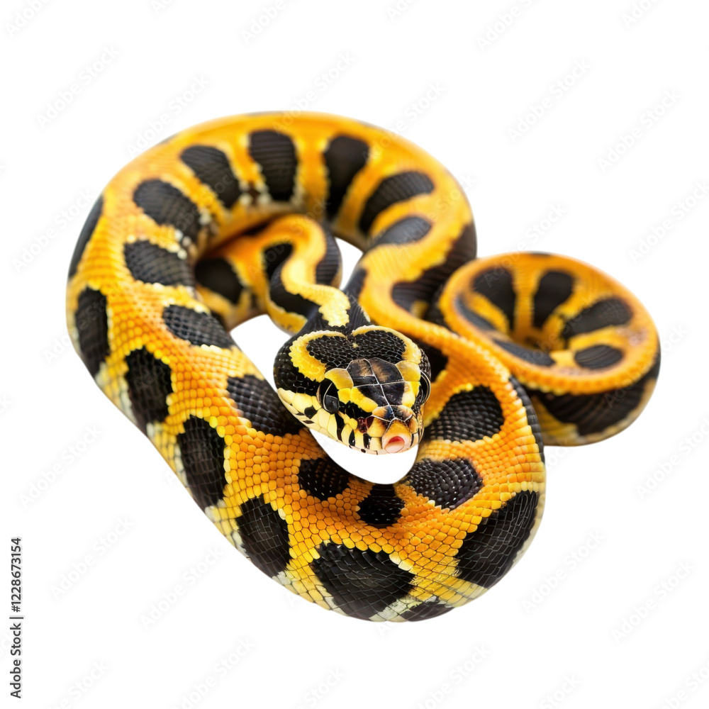 Fototapeta premium Vibrant Yellow and Black Snake on a White Background
