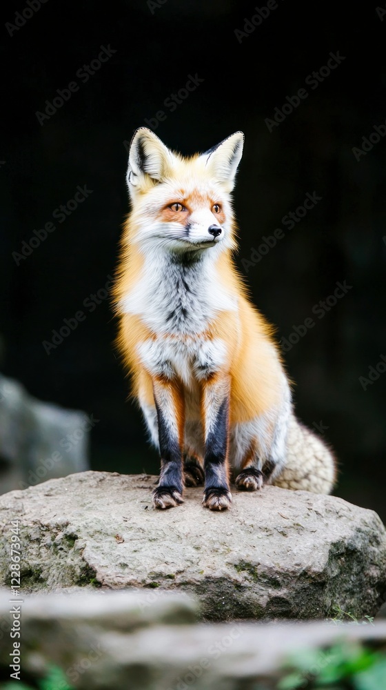 Obraz premium Elegant Red Fox Sitting on Rock Wildlife Photography Nature Scene