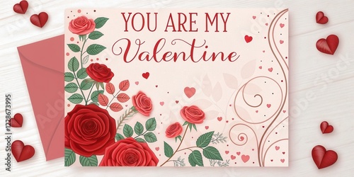 Romantic Valentine's Day card design with red roses and hearts