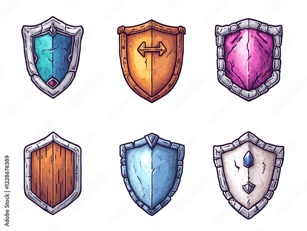 Colorful Fantasy Shields Illustration Set Colorful Fantasy Shields Illustration Set