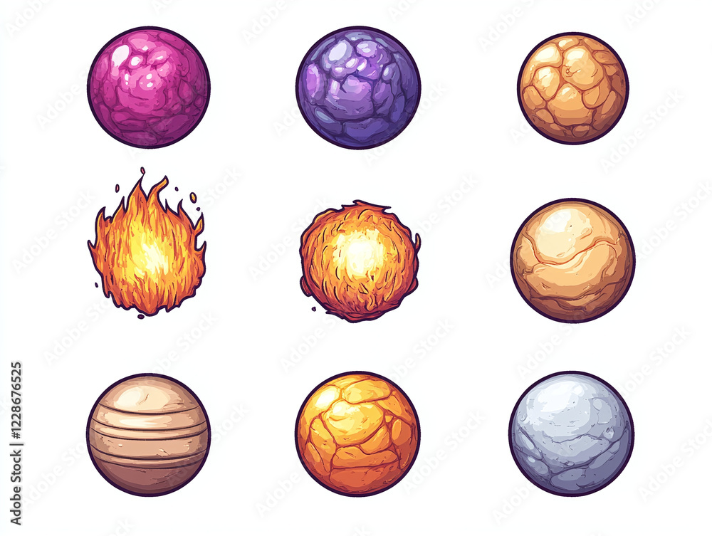 Obraz premium Colorful Cartoon Planet Graphic Elements