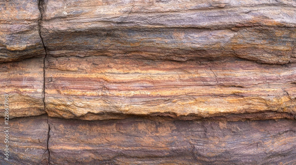 Striking Erosion Patterns: Cinematic View of Eroded Layers in Rocky Canyon Featuring Repeating Band Lines in Earthy Reds and Browns Striking Erosion Patterns: Cinematic View of Eroded Layers in Rocky Canyon Featuring Repeating Band Lines in Earthy Reds and Browns