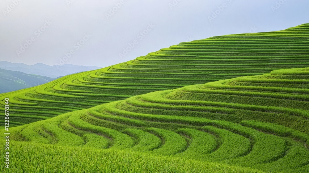 Tranquil Wave Patterns of Farmland Terracing on Rolling Hillside - Cinematic Ultra-Detailed Landscape Tranquil Wave Patterns of Farmland Terracing on Rolling Hillside - Cinematic Ultra-Detailed Landscape