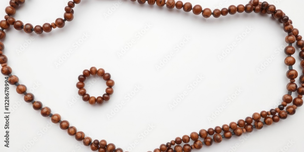 Overhead view of handmade ring featuring brown beads on a plain white surface, jewelry display, product presentation, ring details Overhead view of handmade ring featuring brown beads on a plain white surface, jewelry display, product presentation, ring details