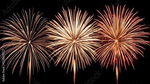 Festive Night Sky Fireworks Display Triple Burst