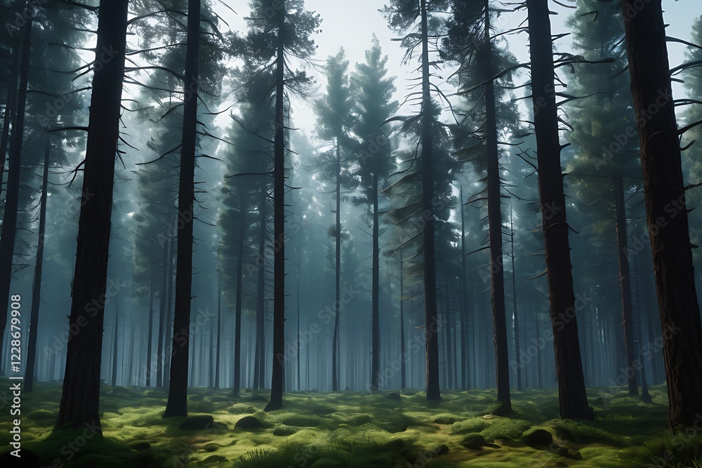 Obraz premium Misty landscpe with Fir Forest in Vintage style