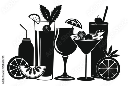 Pictograms of party cocktails with alcohol