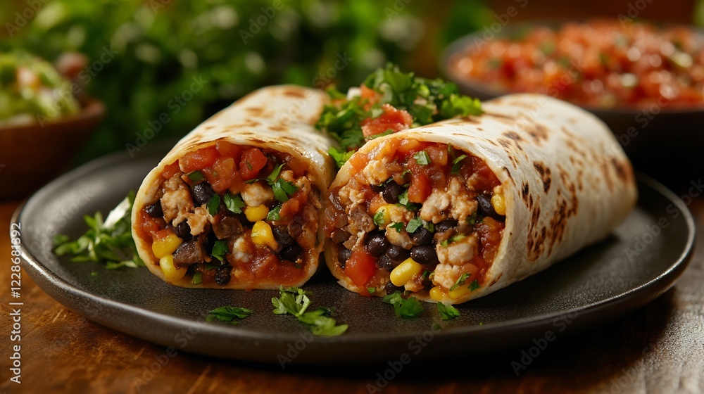 Delicious Burritos Warm Lighting Vibrant Colors. AI Generated Delicious Burritos Warm Lighting Vibrant Colors. AI Generated