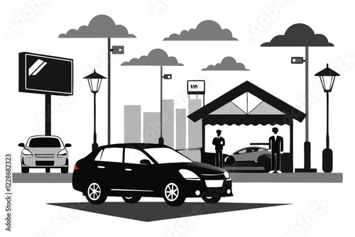 black silhouette of a car with parking lot vector