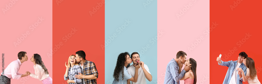 © Pixel-Shot - Set of kissing people on color background © Pixel-Shot - Set of kissing people on color background