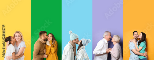 Set of kissing people on co...