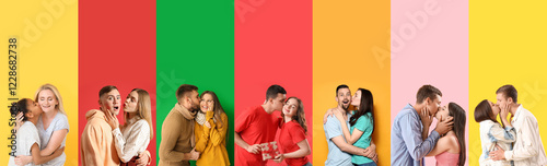 Set of kissing people on co...