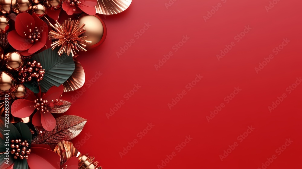 Obraz premium Festive Red Gold Holiday Decorations Border Design