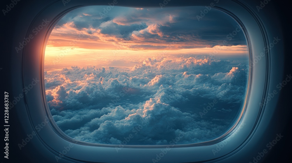Aerial View of Sunset Cloudscape from Airplane Window Aerial View of Sunset Cloudscape from Airplane Window