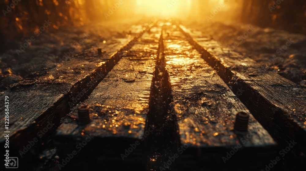 Naklejka premium Vintage Railway Tracks Bathed in Sunlight