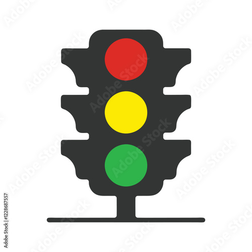Traffic control light / signal with red, yellow and green color flat icon for apps and websites. Traffic light icon vector on white background.  