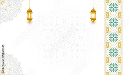 Ramadan Kareem decorative template. Islamic Eid al-Fitr Mubarak banner background illustration with ornaments 