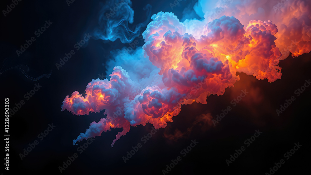 Illuminated neon gas clouds on black background, ambient, dynamic shapes Illuminated neon gas clouds on black background, ambient, dynamic shapes
