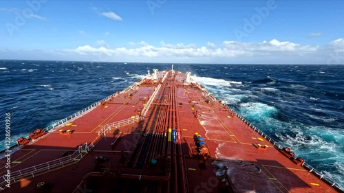 Oil Tanker Bow Cutting Sea Waves Crossing Persian Gulf on a Sunny Day