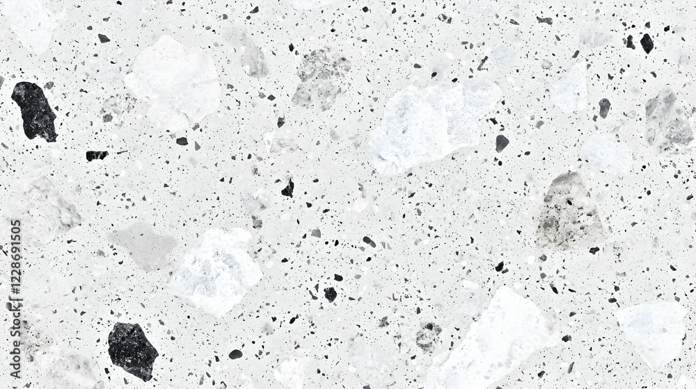 White terrazzo surface with chips of various sizes and colors, background texture for design use White terrazzo surface with chips of various sizes and colors, background texture for design use
