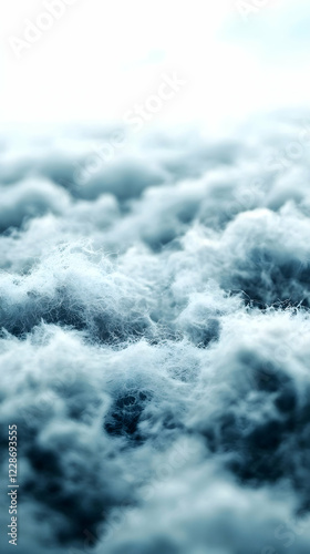 Fluffy white down filling texture, close-up view, soft focus background, for textile advertising